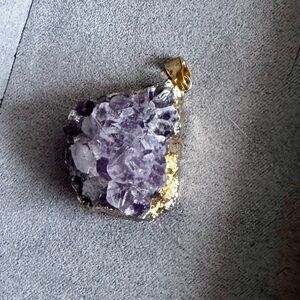 Raw Amethyst Druzy Gold Electroplated Pendant • Natural Crystal